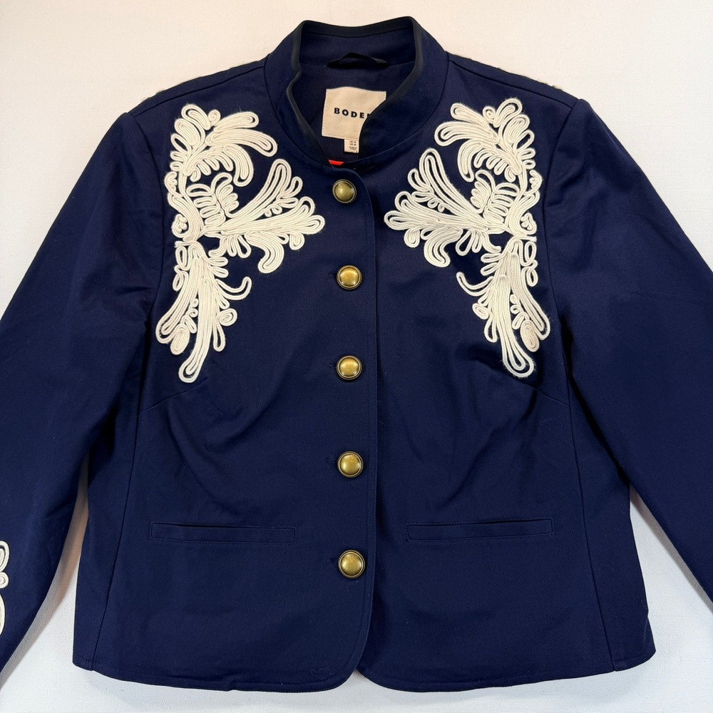 Boden Warwick Embroidered Military Jacket Navy Ivory US 10 - Picture 13 of 16